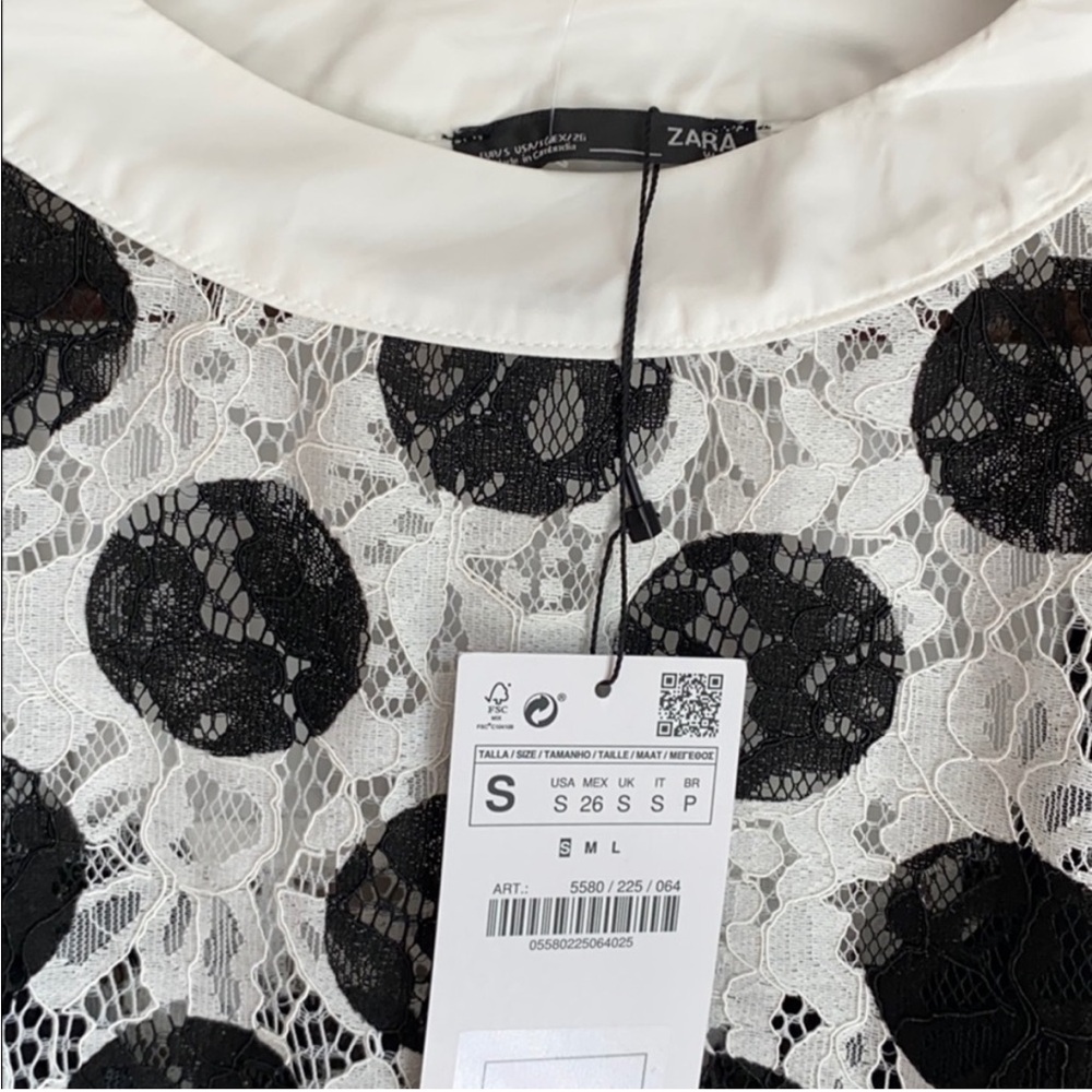 NWT Zara Polka Dot Lace Dress Black/White Size S - Picture 7 of 9